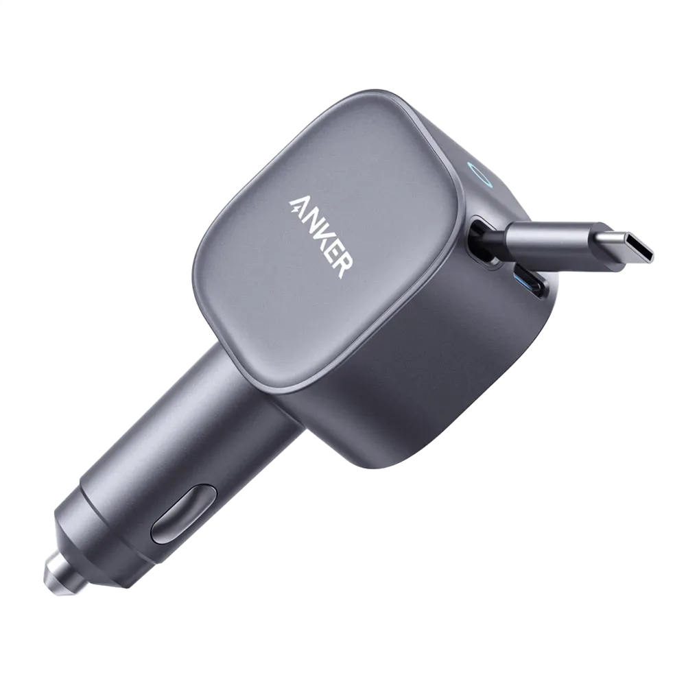 Nano Kfz-Ladegerät (75W, USB-C Port, Integriertes einziehbares USB-C Kabel)