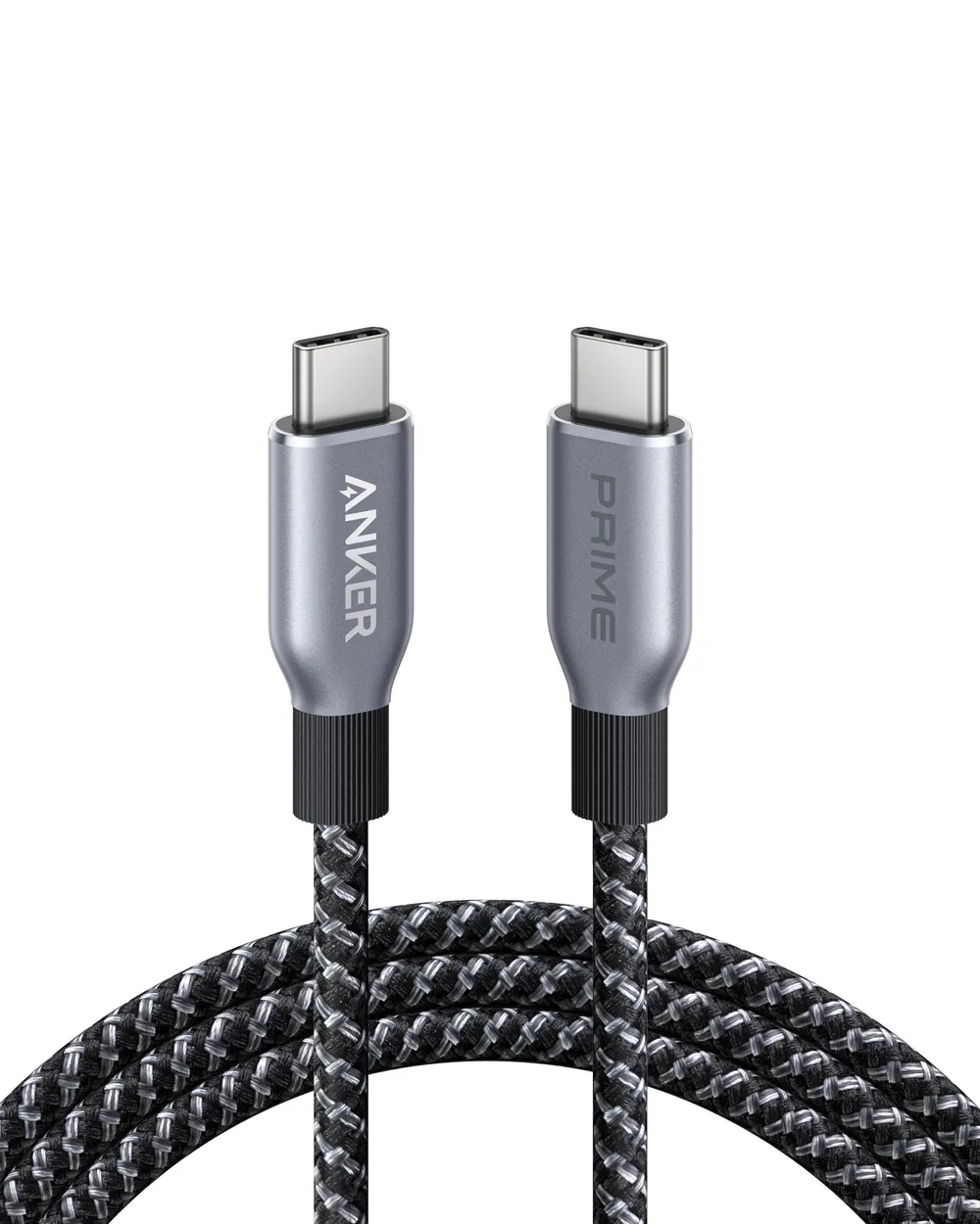 Prime USB-C auf USB-C Kabel (180cm, 240W, Upcycled-Flechtgewebe), Schwarz