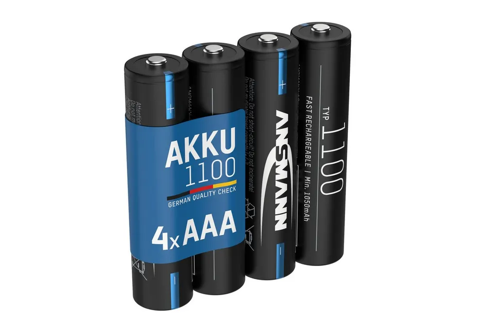 ANSMANN AG Akku Micro AAA, 1050 mAh NI-MH 1,2V, 4 Stück, hohe Kapazität Akku 1100 mAh (1.2 V)