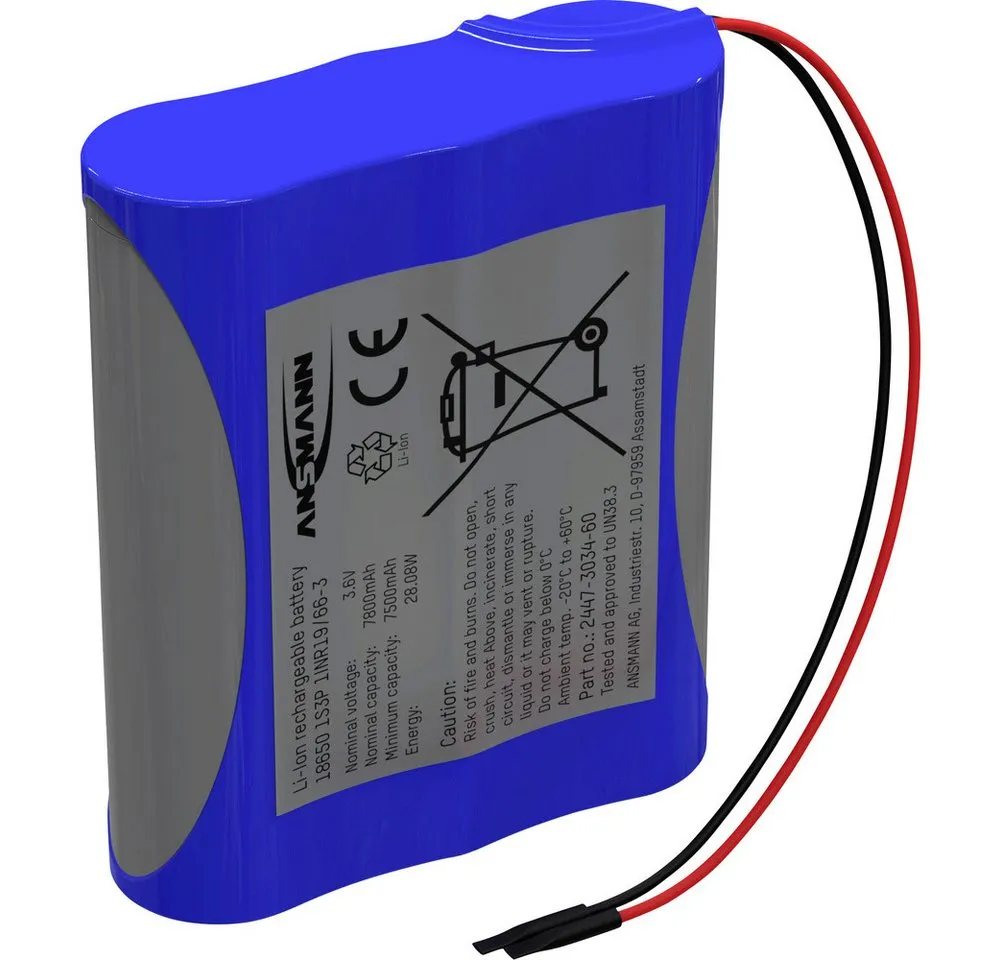 ANSMANN AG Ansmann 1S3P Akkupack 3x 18650 Kabel Li-Ion 3.6V 7800mAh Akkupack 3x Akkupacks 7800 mAh
