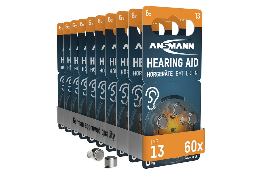 ANSMANN AG Hörgerätebatterien Typ 13 P13 PR48 ZL2, 60 Stück Knopfzelle