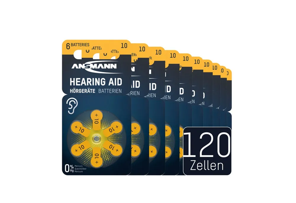 ANSMANN AG Hörgerätebatterien Typ 10 gelb PR70 P10 ZL4, 120 Stück, German Quality Knopfzelle