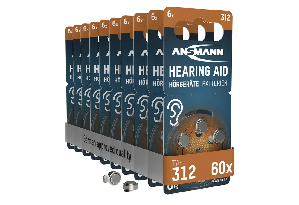 ANSMANN AG Hörgerätebatterien Typ 312 P312 ZL3 PR41, 60 Stück Knopfzelle