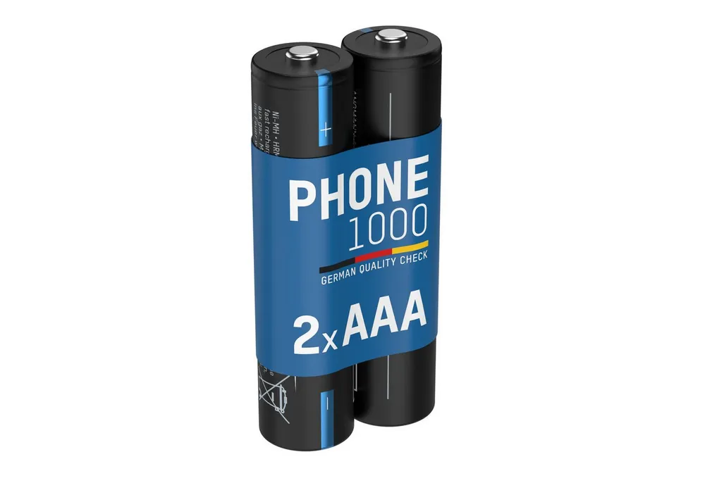 ANSMANN AG Telefon Akku Micro AAA, 950 mAh 1,2V, 2 Stück, leistungsstark Akku 1000 mAh (1.2 V)
