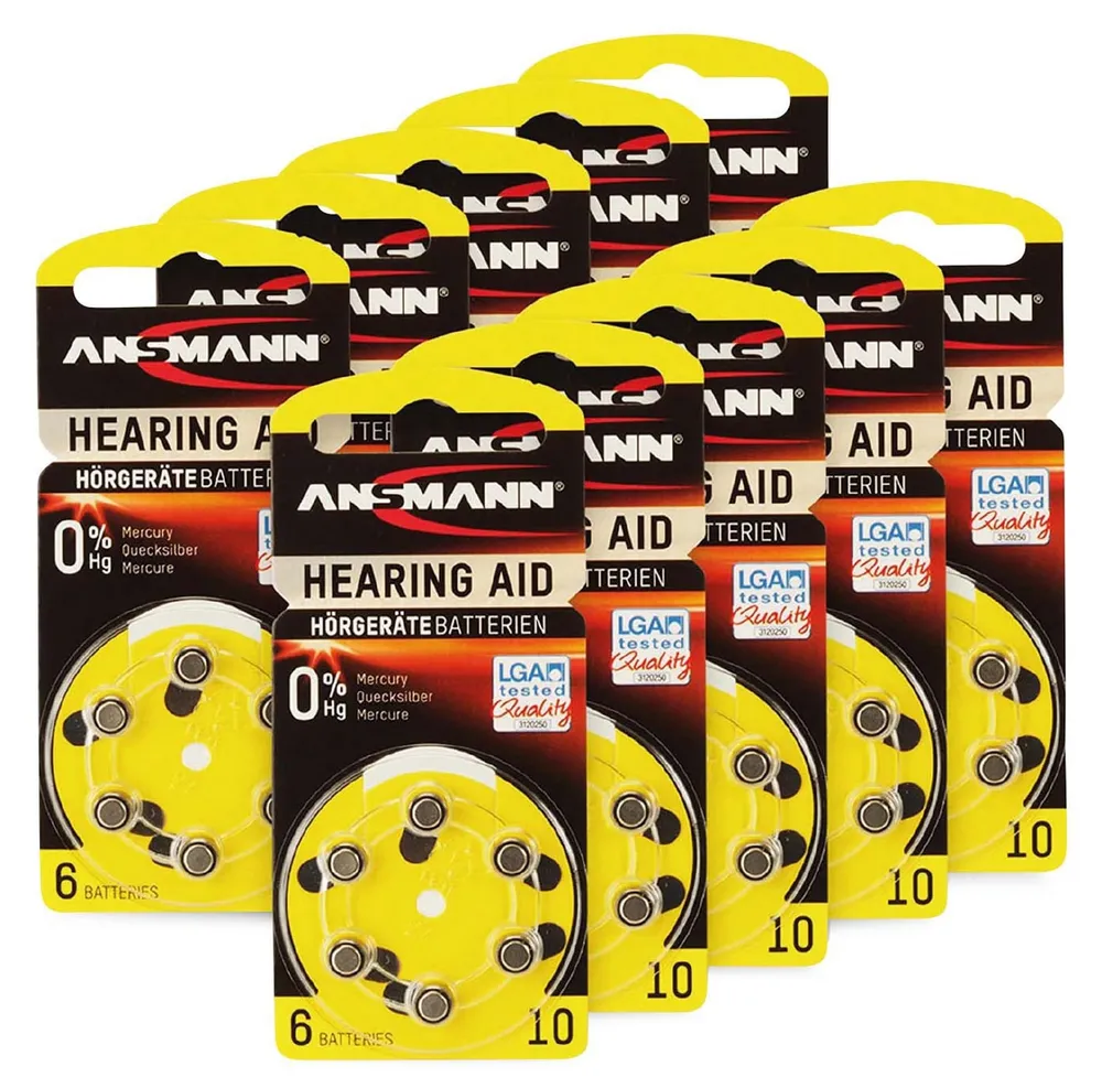 ANSMANN Hörgeräte-Batterie, HEARING AID, PR70, Größe 10, 60 Stück