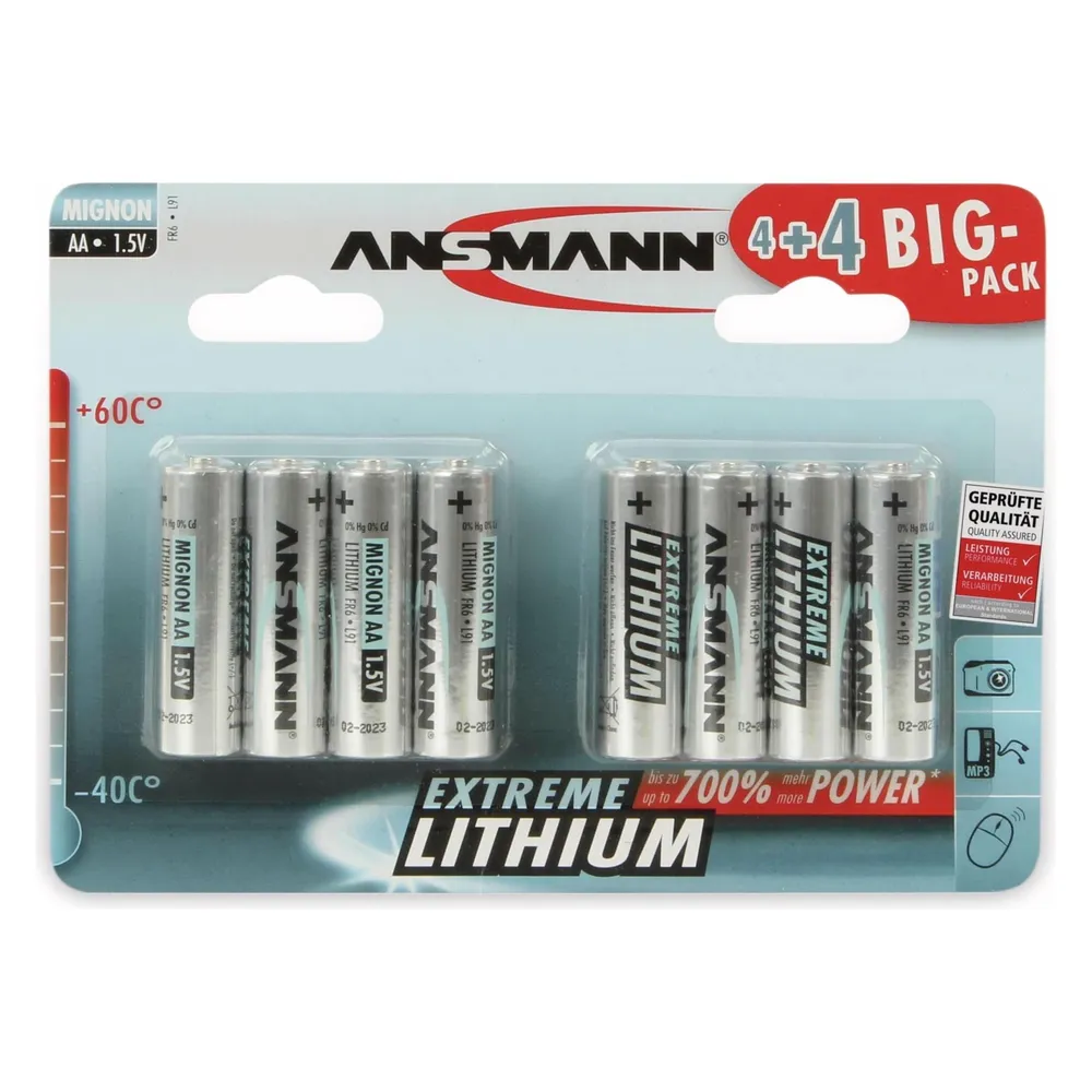 ANSMANN Mignon-Batterie, Lithium, AA, 1,5 V-, 8 Stück