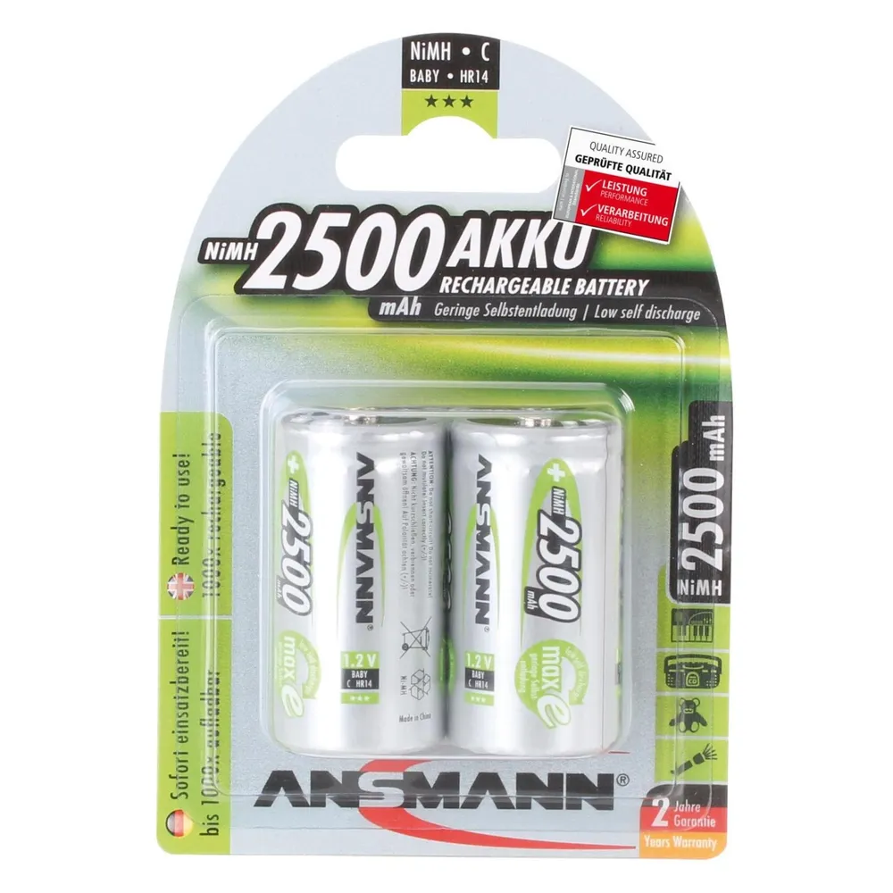 Ansmann NiMH Akku maxE, ready2use Baby C, 2500mAh, R14 2er-Pack