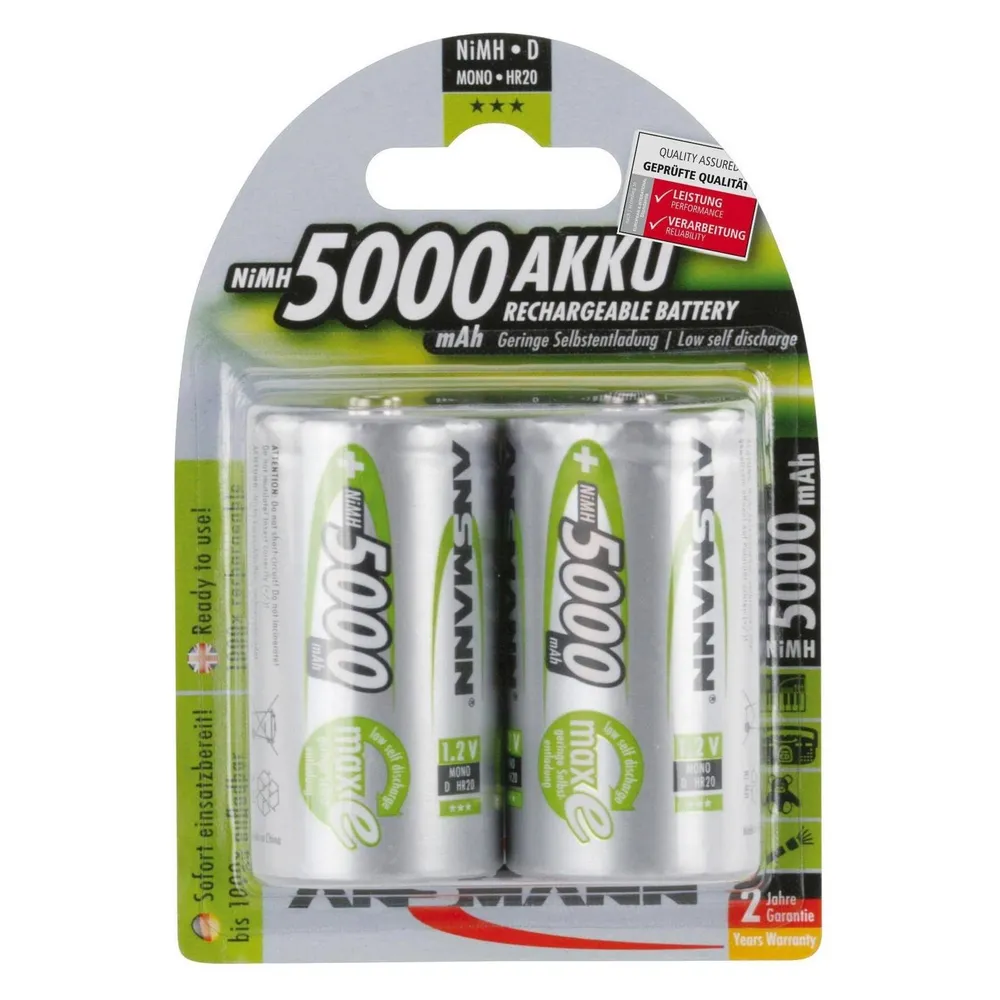 Ansmann NiMH Akku maxE, ready2use Mono D, 5000mAh, R20, 2er-Pack