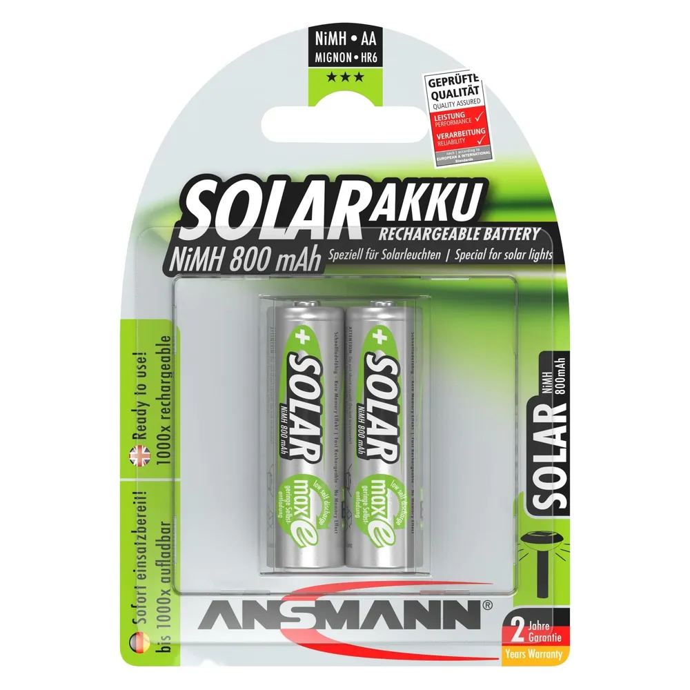 ANSMANN Solar NiMH Akku Mignon AA 800 mAh maxE 2-Stück