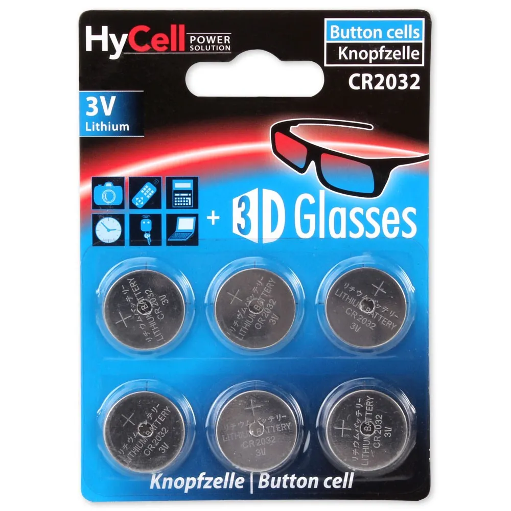 Knopfzelle CR 2032 für 3D Brillen, 6er Blister Batterie