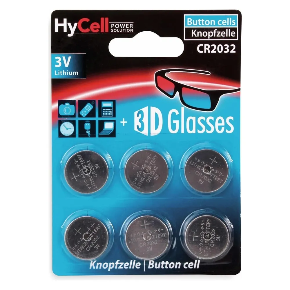 Knopfzelle CR 2032 für 3D Brillen, 6er Blister Batterie