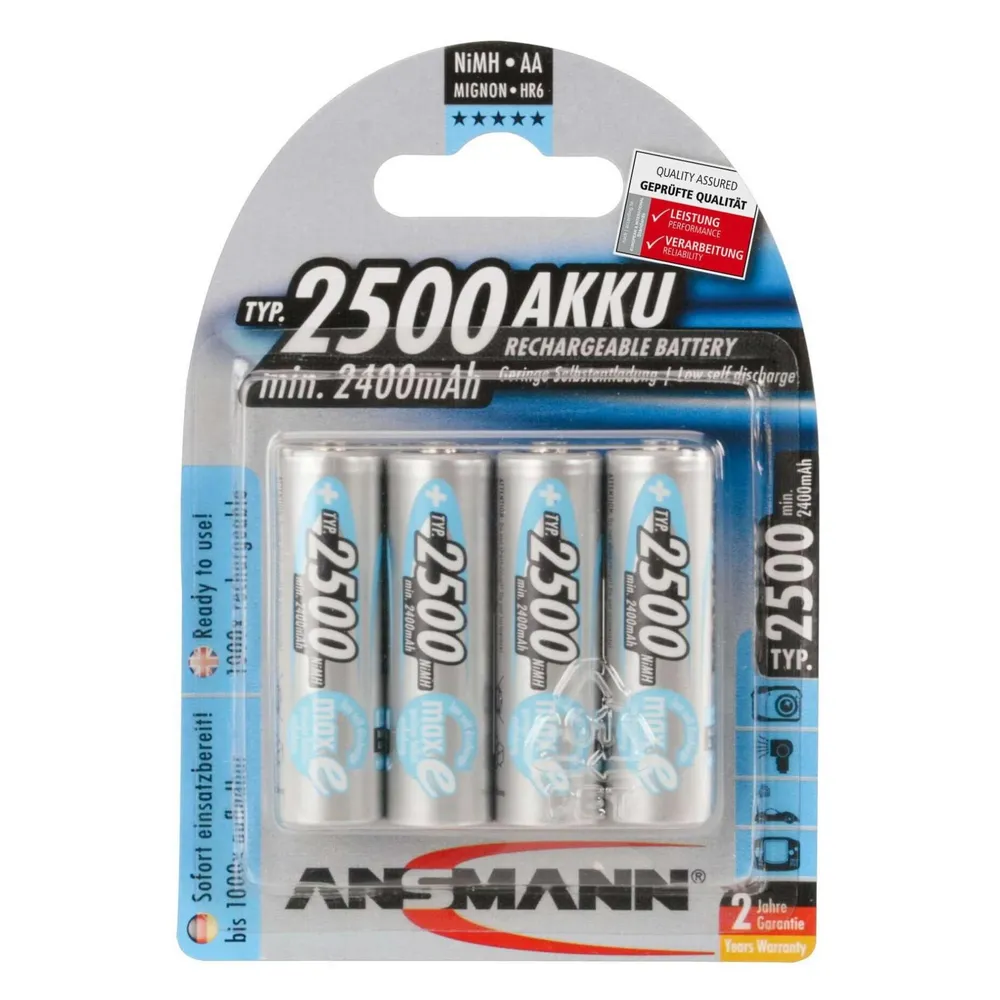 NiMH Akku Mignon AA Typ 2500 (min. 2400 mAh) maxE 4er Blister Akku