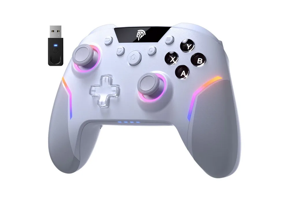ANYSUN Controller Wireless Gaming Controller mit RGB-Hintergrundbeleuchtung Controller (Bluetooth Controller mit 2 in 1 Trigger & abnehmbare Hall Joystick, & Mechanische Tasten, 6 Achsen Gyro, Kompatibel mit PC/Switch/Handy)