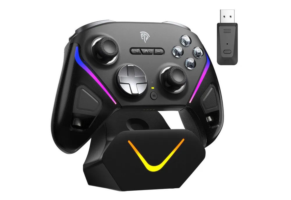 ANYSUN D10 Controller PC mit Ladestation, Controller PC Wireless Gaming-Controller (mit TMR Joystick & 2 in 1 Trigger, Wireless-Bluetooth-Gamepad, 1000Hz Polling Controller mit RGB für PC/Switch/Handy)