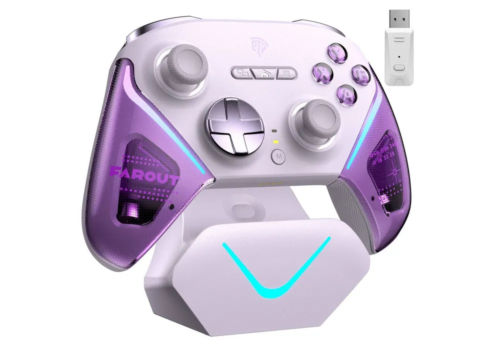 ANYSUN D10 Controller PC mit Ladestation, Controller PC Wireless Gaming-Controller (mit TMR Joystick & 2 in 1 Trigger, Wireless-Bluetooth-Gamepad, 1000Hz Polling Controller mit RGB für PC/Switch/Handy)