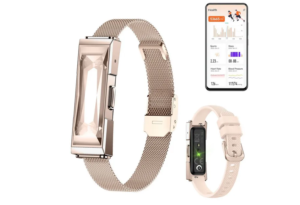 ANYSUN Fitness Tracker Uhr für Damen Herren,Smart Armband Smartwatch (47 cm) Smart-Armband,Schrittzähler/Blutsauerstoff/HRV/Schlaf-Tracker, Modisches Edelstein-Armband mit Nachrichten-/Anruferinnerung