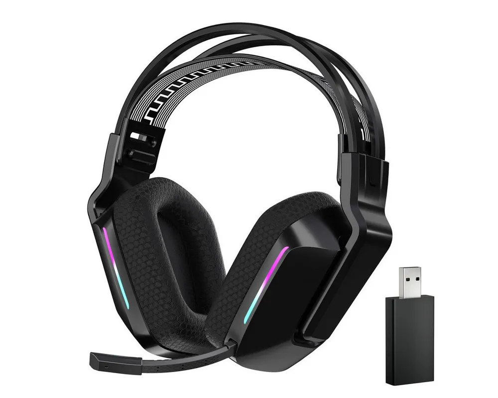 ANYSUN Kabelloses Gaming-Headset Bluetooth Gaming-Kopfhörer Schwarz Gaming-Headset (Headset Mit Mikrofon Geräuschunterdrückung, Bluetooth Headset, für PC/PS4/PS5/Switch, 25H+ Akkulaufzeit)