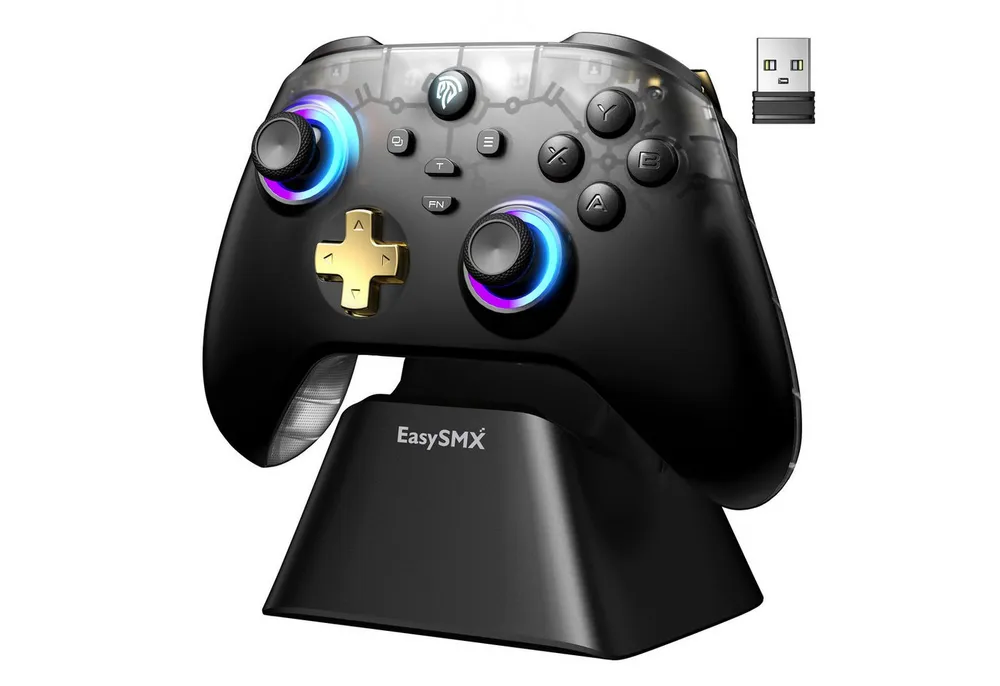 ANYSUN PC Controller mit Ladestation, Controller PC Wireless Gaming-Controller (mit Hall Joystick & Hall Trigge, Bluetooth PC Controller für PC/Switch/Handy)