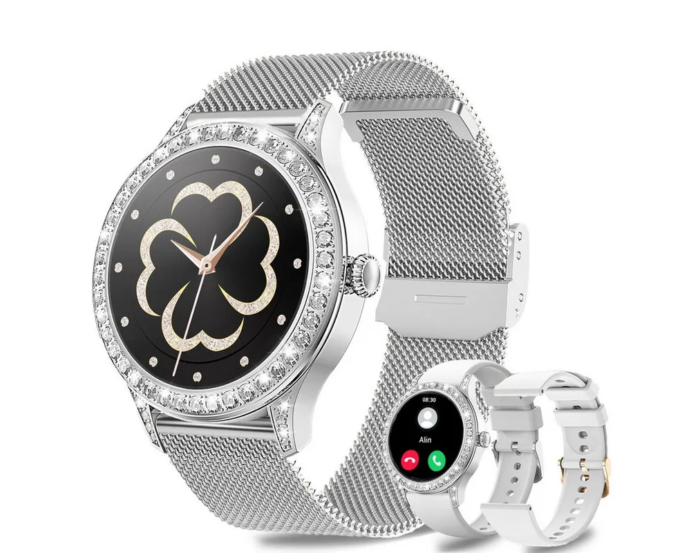 ANYSUN Smartwatch Damen mit Bluetooth-Anru/ mit 58 Diamanten Smartwatch (1,27 Zoll) Fitness Tracker Uhr für Damen Herren mit Schlafmonitor, IP68 Wasserdicht/120+ Sportmodi/Damen-Sportuhr für Android iOS