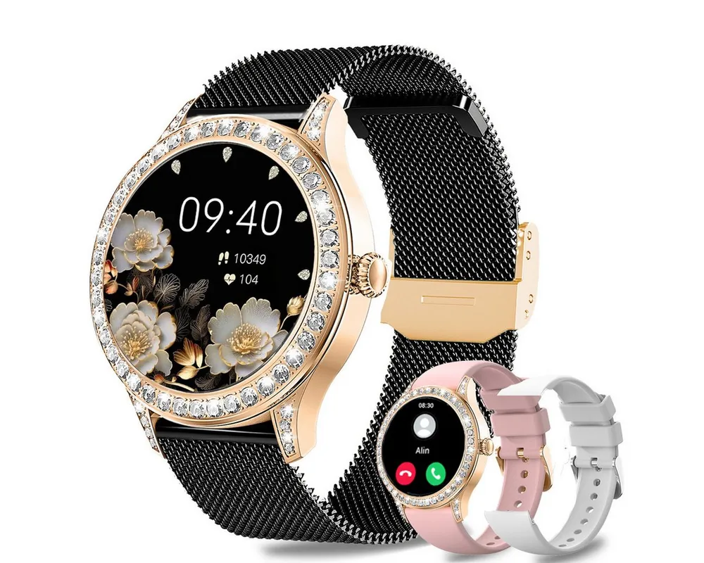 ANYSUN Smartwatch Damen mit Bluetooth-Anru/ mit 58 Diamanten Smartwatch (1,27 Zoll) Fitness Tracker Uhr für Damen Herren mit Schlafmonitor, IP68 Wasserdicht/120+ Sportmodi/Damen-Sportuhr für Android iOS