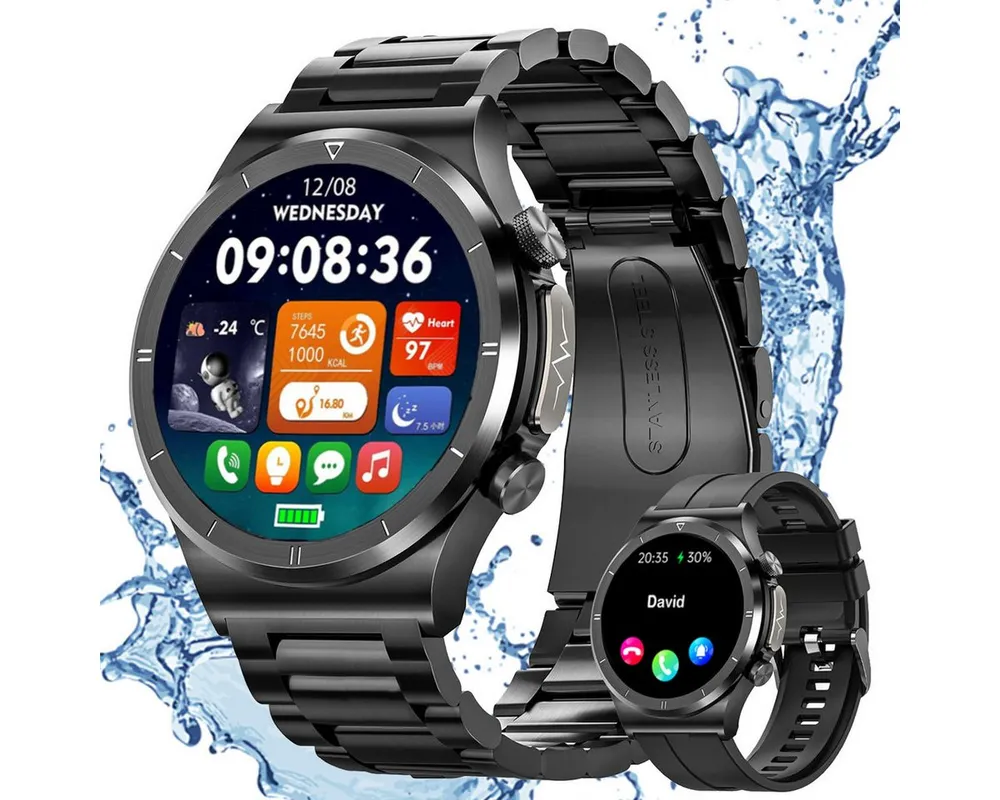 ANYSUN Smartwatch Herren (Anruf Texte Rinnerung) Fitness Tracker Uhr Smartwatch (1,39 Zoll) mit EKG/Schlaf/Herzfrequenz/Sauerstoff-Überwachung, 120+ Sportmodi Uhren Herren mit Herzfrequenz, SpO2, Schlafmonitor, IP68 Wasserdicht Android und iOS, Schwarz