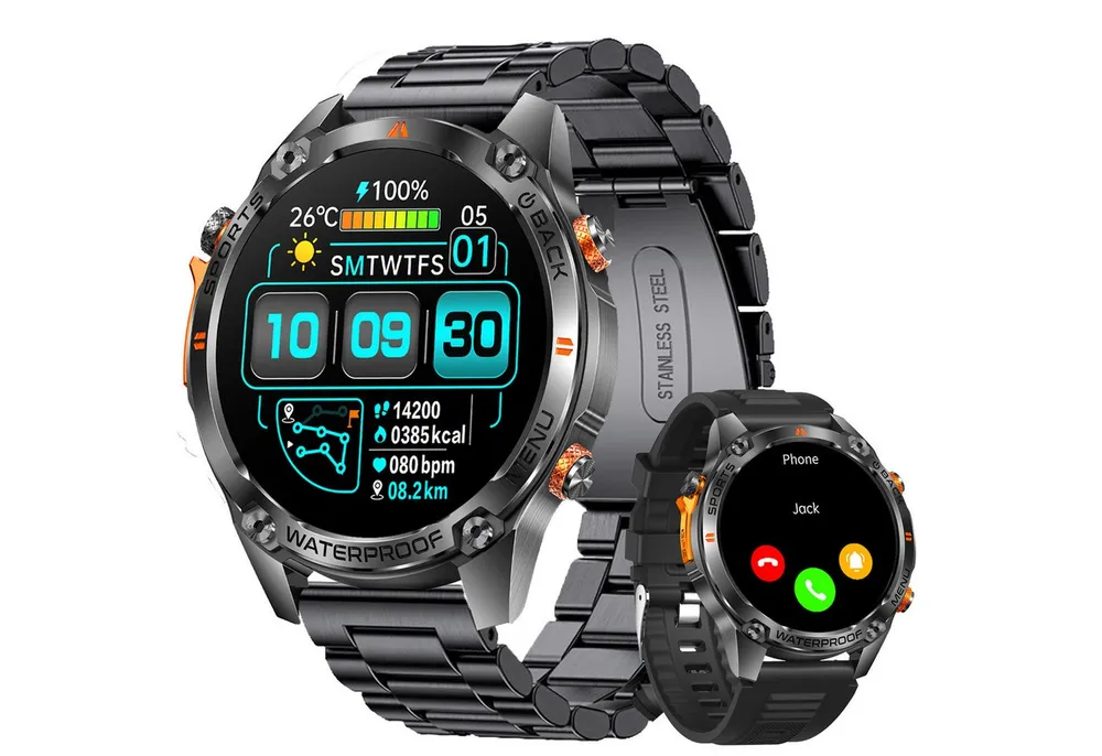 ANYSUN Smartwatch Herren Damen mit GPS, 1,43" AMOLED für den Outdoor-Einsatz Smartwatch (1,43 Zoll) Sportuhr mit 100+ Sportmodi-Puls-Schlaf-Schritte-Kalorien-Kilometer-Monitor, 5 ATM wasserdicht Fitnessuhr für Android iOS