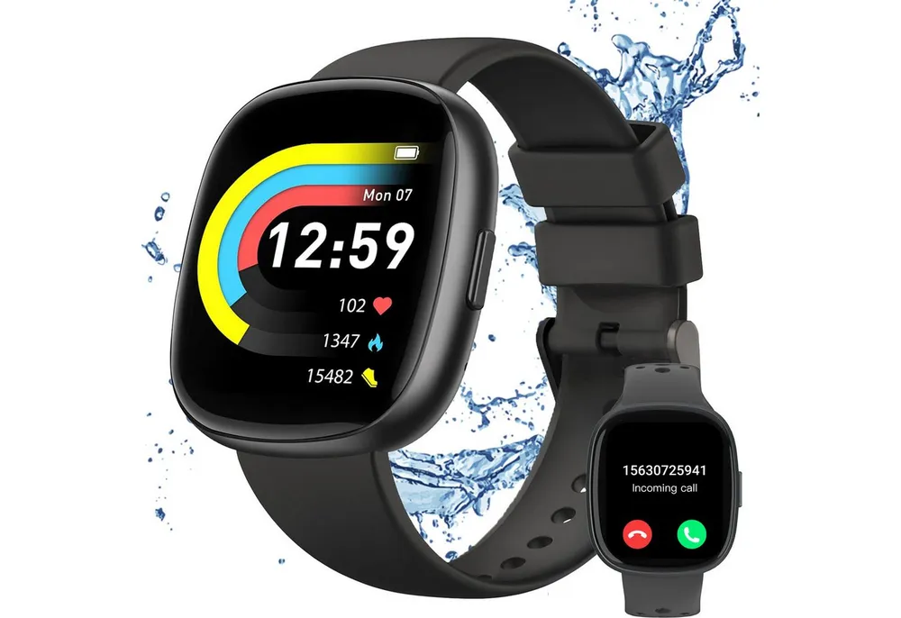 ANYSUN Smartwatch Herren Damen mit Telefonfunktio Sport Smartwatch (1,83 Zoll) mit Pulsmesser SpO2 Schlafmonitor 120+ Sportmodi Schrittzähler, Fitnessuhr 5ATM Wasserdicht&i Smartwatch für Android iOS