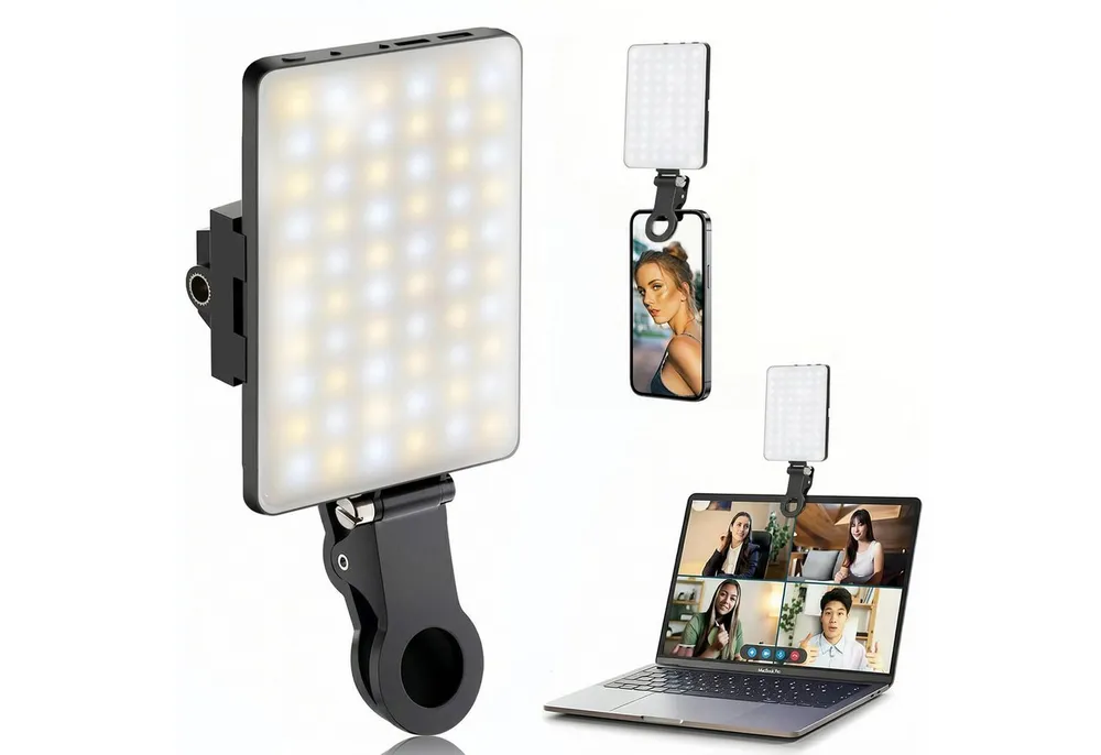 ANYSUN Videoleuchte Selfie Licht Selfielicht 2000mAh Handylicht, 3 Lichtmodi Blitzgerät, (wiederaufladbares Akku, Dimmbar Kaltweiß, Warmweiß, Kaltw+Warmweiß)