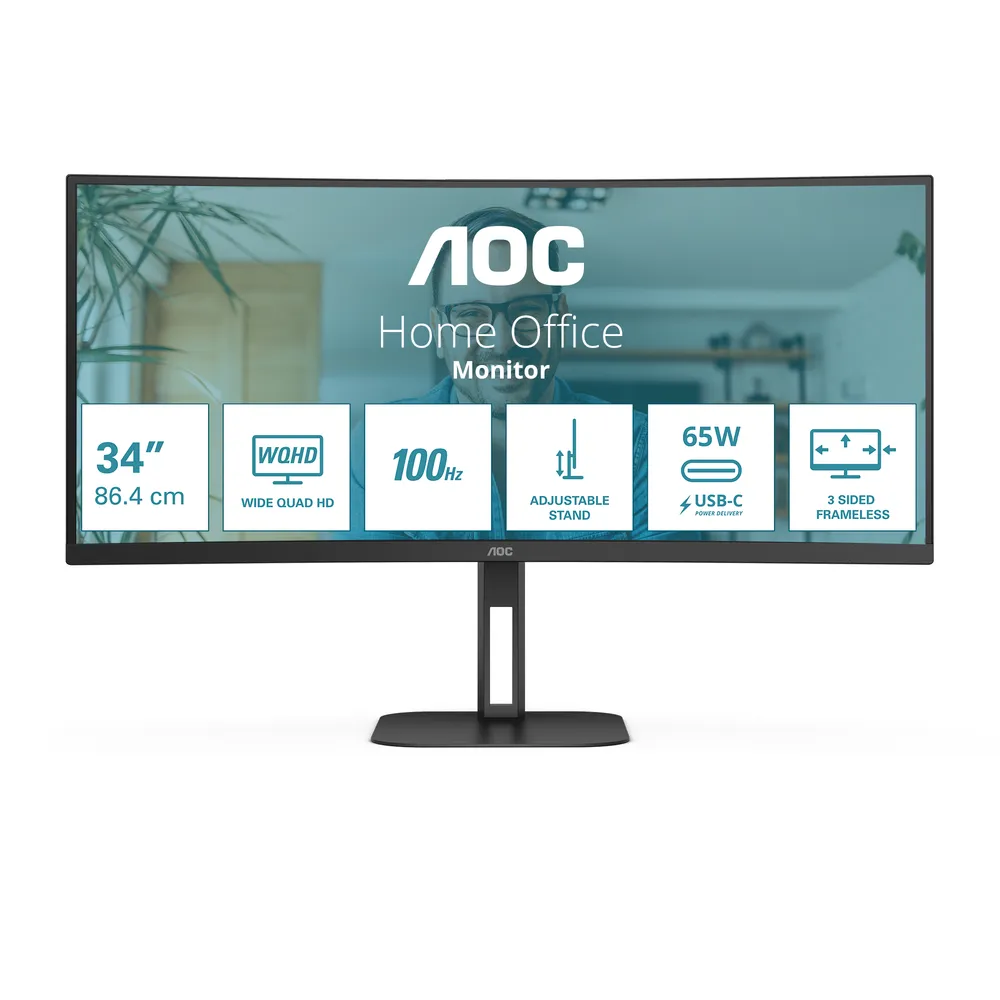 AOC Value-line CU34V5C/BK Curved-Monitor 86.4cm (34") UWQHD | cu34v5c/bk | VA - 4ms