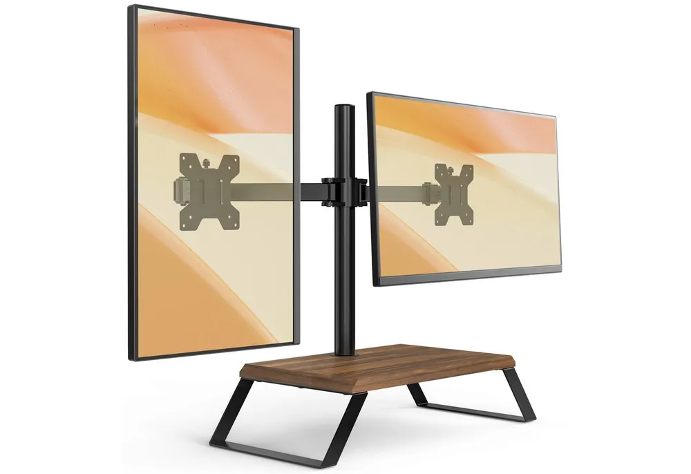 AOKCOS Monitorständer Monitorhalterung für 2 Monitore, 12-27 Zoll, (bis 27 Zoll, höhenverstellbar, ±40° neigbar, ±80° schwenkbar, 360° drehbar)