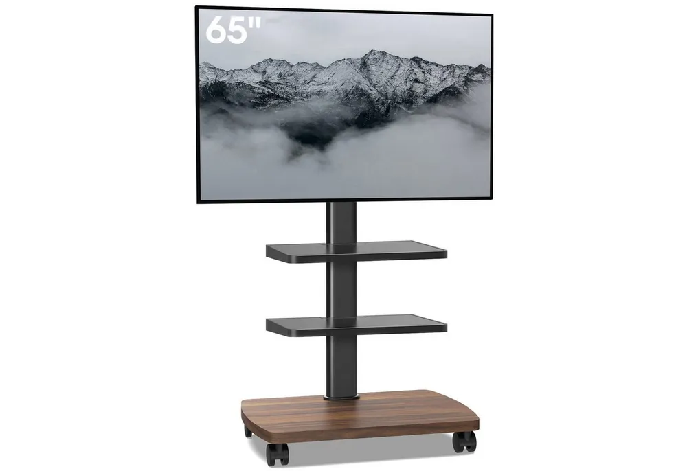AOKCOS TV-Ständer, (bis 65 Zoll, mit Holzbasis & 2 Ablagen)