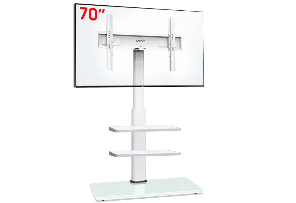 AOKCOS TV-Ständer höhenverstellbar, mit 2 Ablagen, 32-70 Zoll, (bis 70 Zoll, von 1095 mm bis 1350 mm hoch, ±30° schwenkabr, -2° - +10° neigbar)