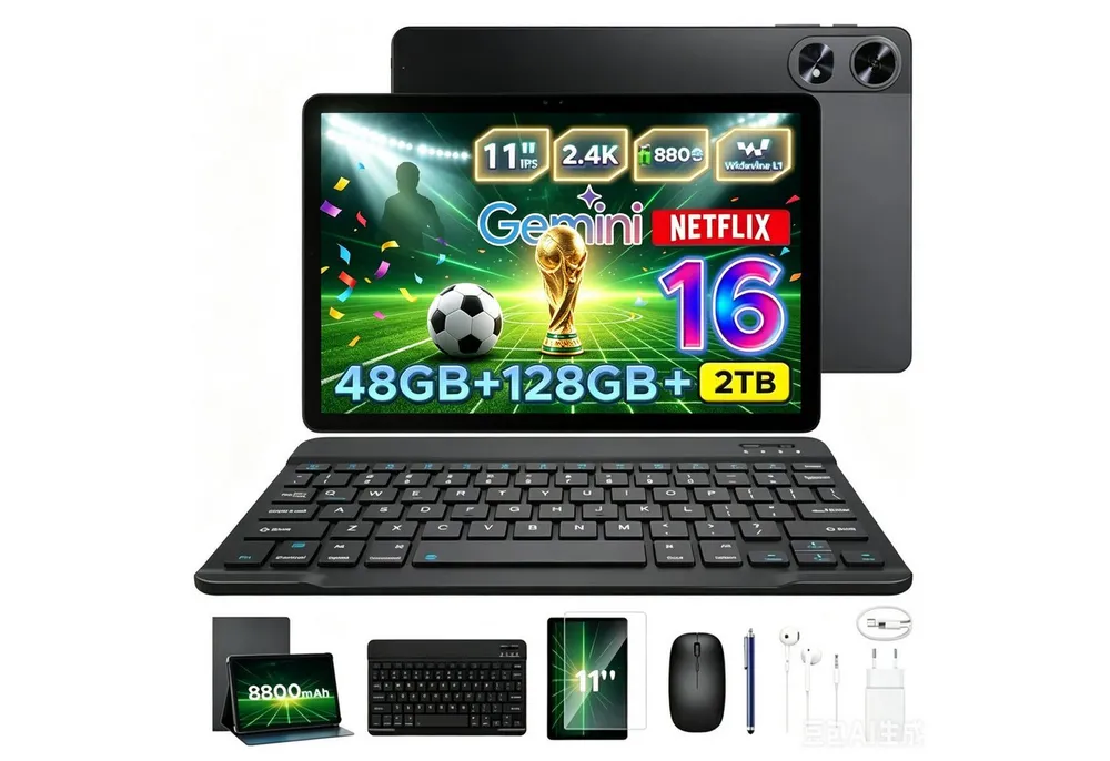Aorlym P11 Pro Android 16 Tablet mit Tastatur,90Hz,128GB ROM,8800mAh,11 Zoll Tablet (11", 128 GB, Android 16, WiFi, 48GB RAM (8 + 40 GB erweitert), GPS, Face ID, 5G WiFi, Gemini AI)