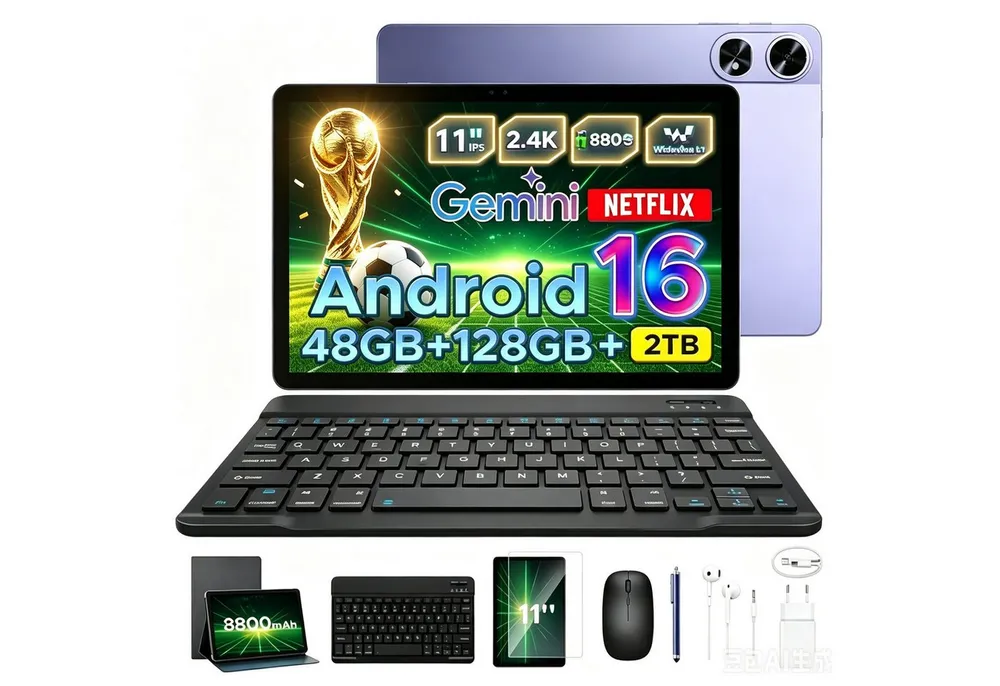Aorlym P11 Pro Android 16 Tablet mit Tastatur,90Hz,128GB ROM,8800mAh,11 Zoll Tablet (11", 128 GB, Android 16, WiFi, 48GB RAM (8 + 40 GB erweitert), GPS, Face ID, 5G WiFi, Gemini AI)