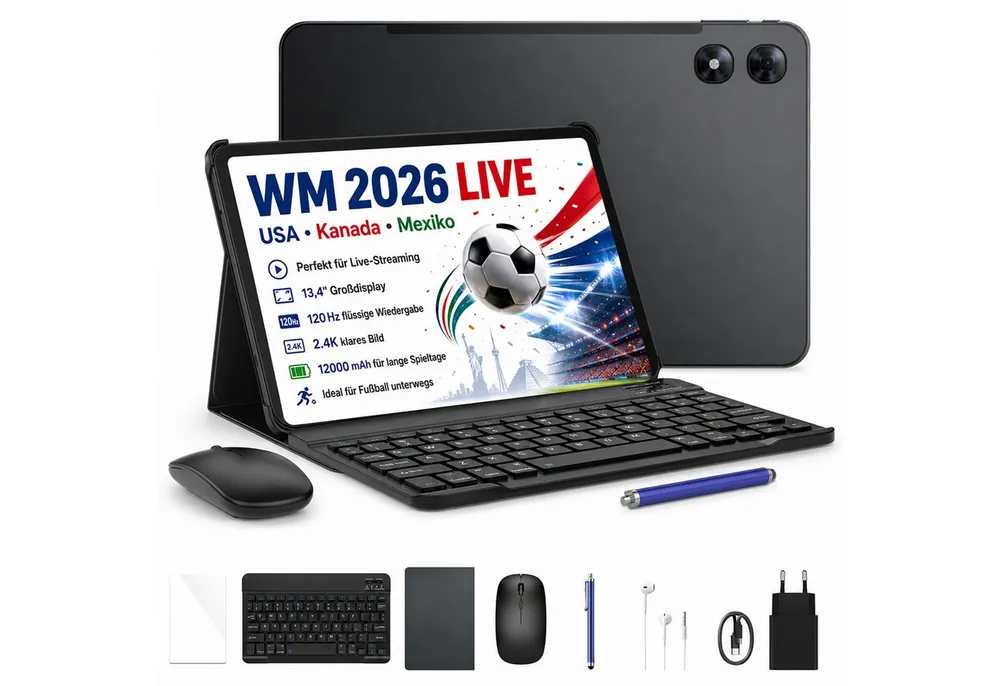 Aorlym Tablet Aorlym AP13PRO 4G LTE 14 zoll Android mit tastatur und maus SIM Tablet (13,4", 256 GB, Android 16, 4G, UNISOC T7280, 16MP Kamera, Dual Lautsprecher, 120Hz Display, Gemini AI)
