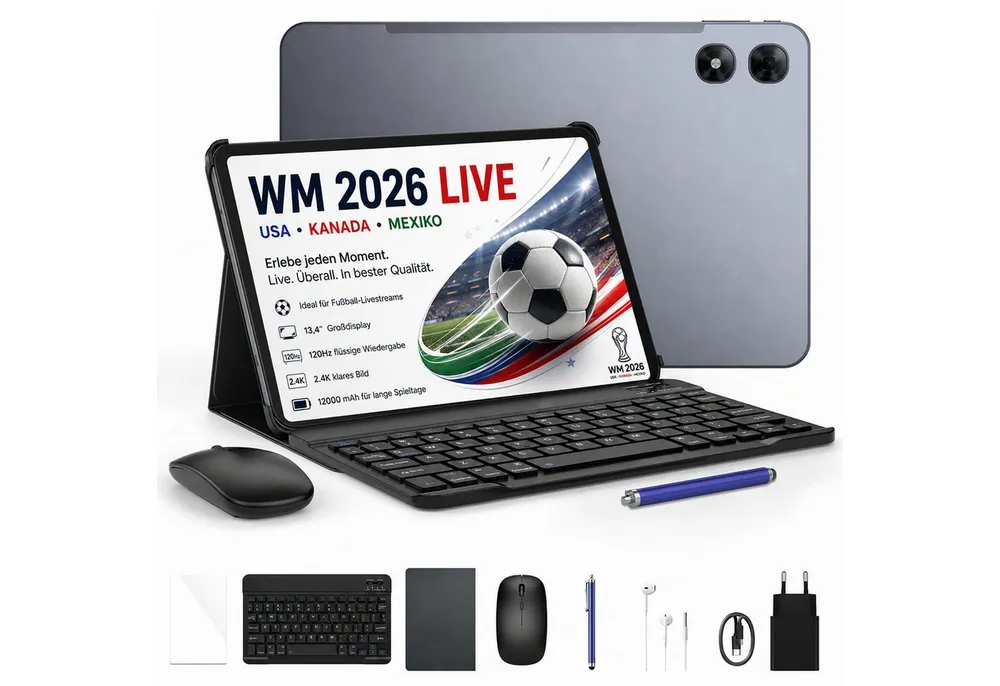 Aorlym Tablet Aorlym AP13PRO 4G LTE 14 zoll Android mit tastatur und maus SIM Tablet (13,4", 256 GB, Android 16, 4G, UNISOC T7280, 16MP Kamera, Dual Lautsprecher, 120Hz Display, Gemini AI)