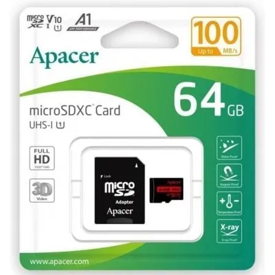 Apacer MicroSDXC 64 GB UHS-I Klasse 10 100 MB/s Speicherkarte + Adapter
