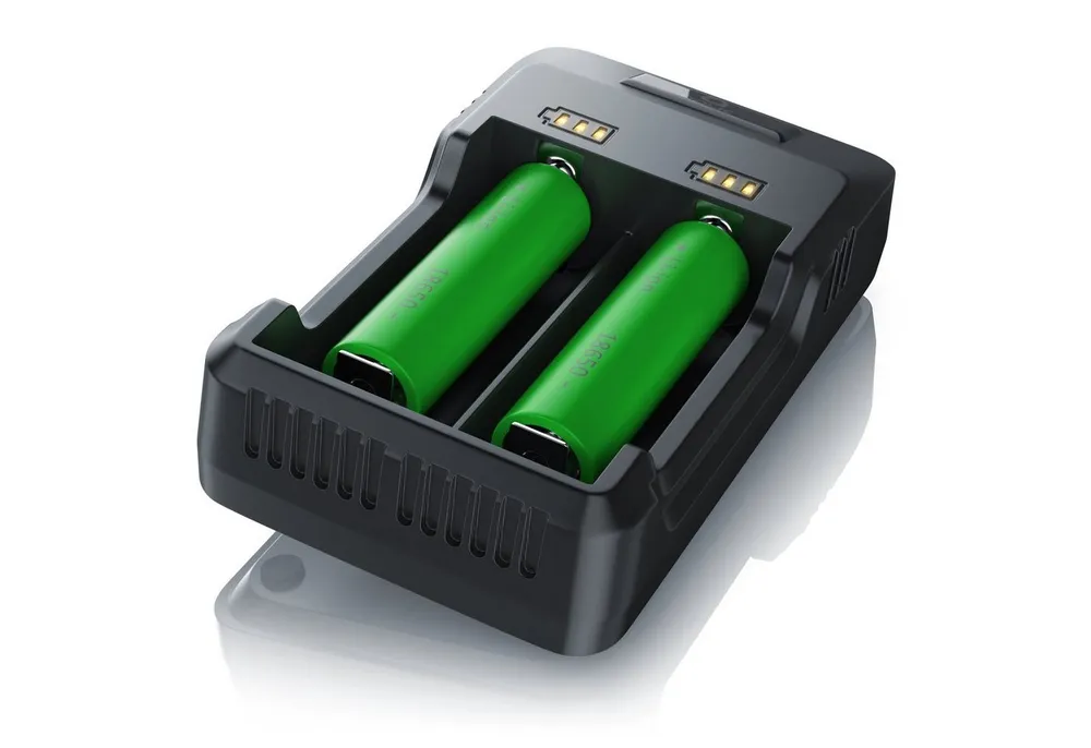 Aplic Batterie-Ladegerät (2000 mA, USB Akku Lader mit zwei Steckplätzen für Ni-MH / Ni-Cd / Li-ion Akkus)