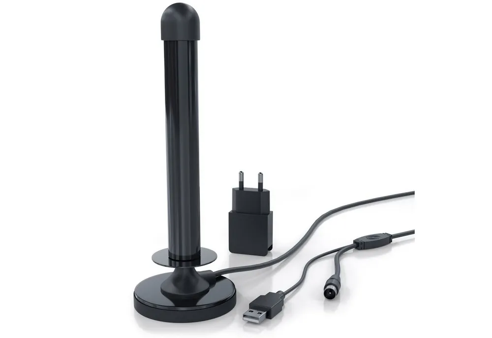 Aplic DVB-T2 HD Antenne aktiv, Digitale HDTV Zimmerantenne Verstärkerantenne Stabantenne (DVB-T, DVB-T2, für Innenbereich), 4 m Kabel USB und Koaxialstecker inkl. USB Netzteil