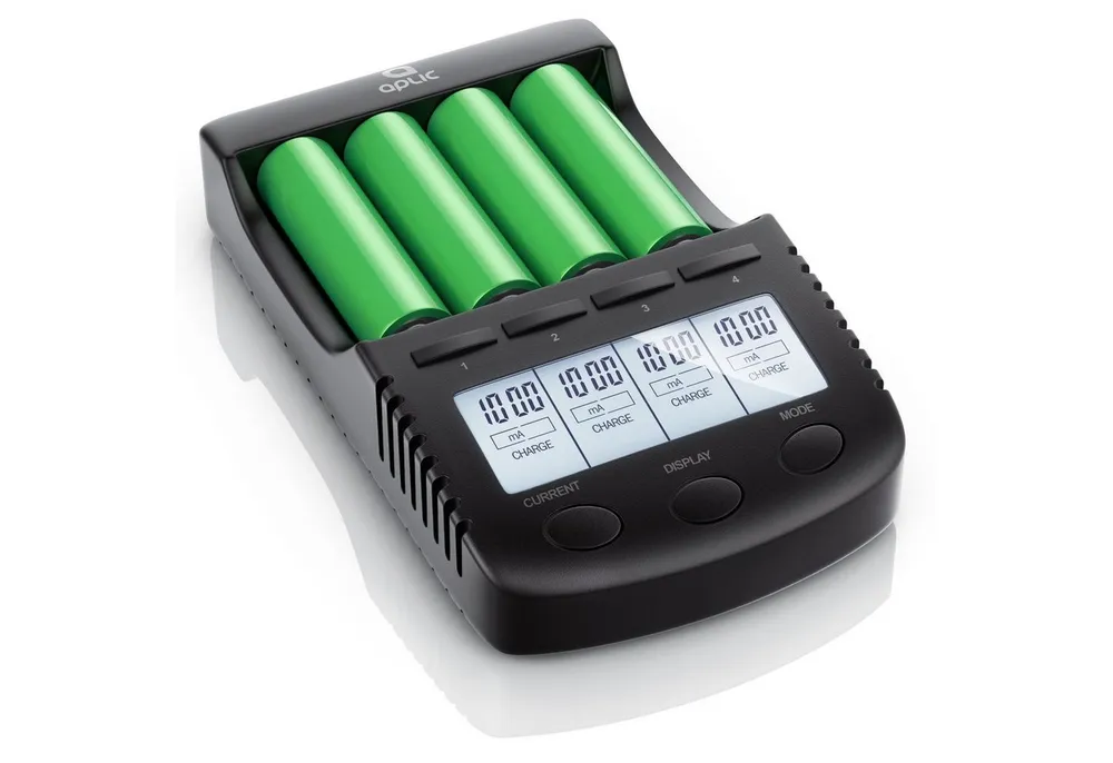 Aplic Power Akku Ladegerät, Universale Ladestation für AA AAA 18650 Akkus Akku-Ladestation (1000 mA, Intelligent Battery Charger mit USB-Ladeport, für Li-ion, Ni-MH, Ni-CD)