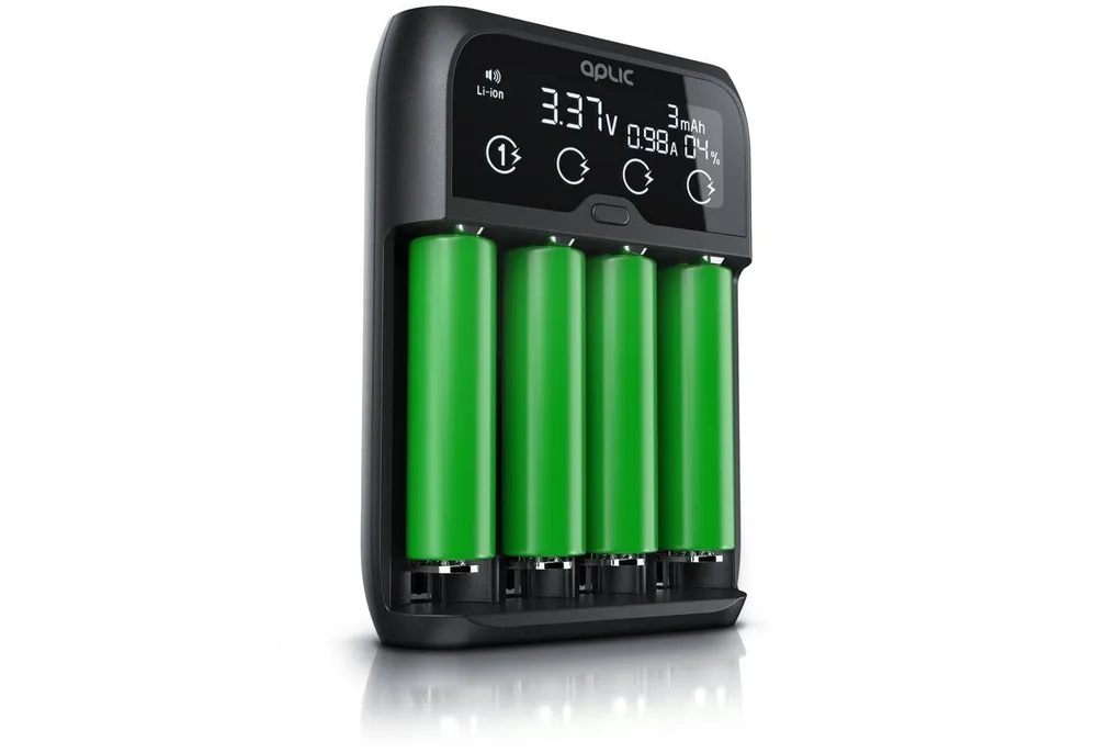 Aplic Universal Akku Ladegerät, Batterieladegerät für 18650 AA AAA, Display Batterie-Ladegerät (2000 mA, Intelligent Battery Charger für Li-ion, Ni-MH, Ni-Cd, LiFePo4 Akkus)