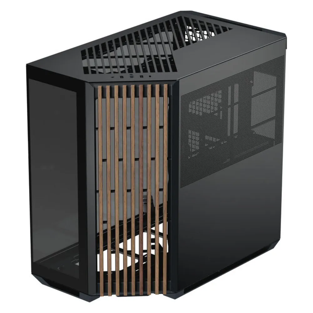PC-Gehäuse APNX V1-W-BK-v1 Midi Tower Schwarz Holz Gaming Fenster USB-C RGB