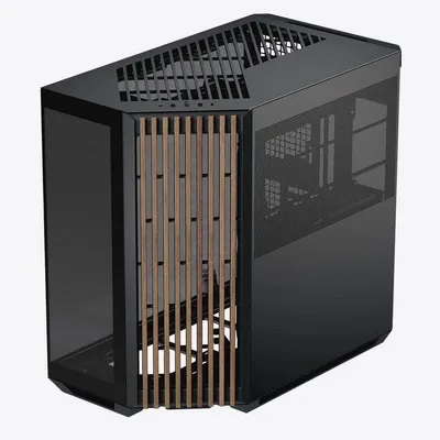 PC-Gehäuse APNX V1-W-BK-v1 Midi Tower Schwarz Holz Gaming Fenster USB-C RGB