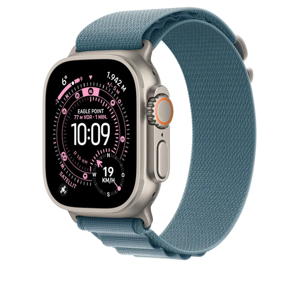 Apple Alpine Loop Armband, Hellblau, Gehäusefarbe Natur, Medium