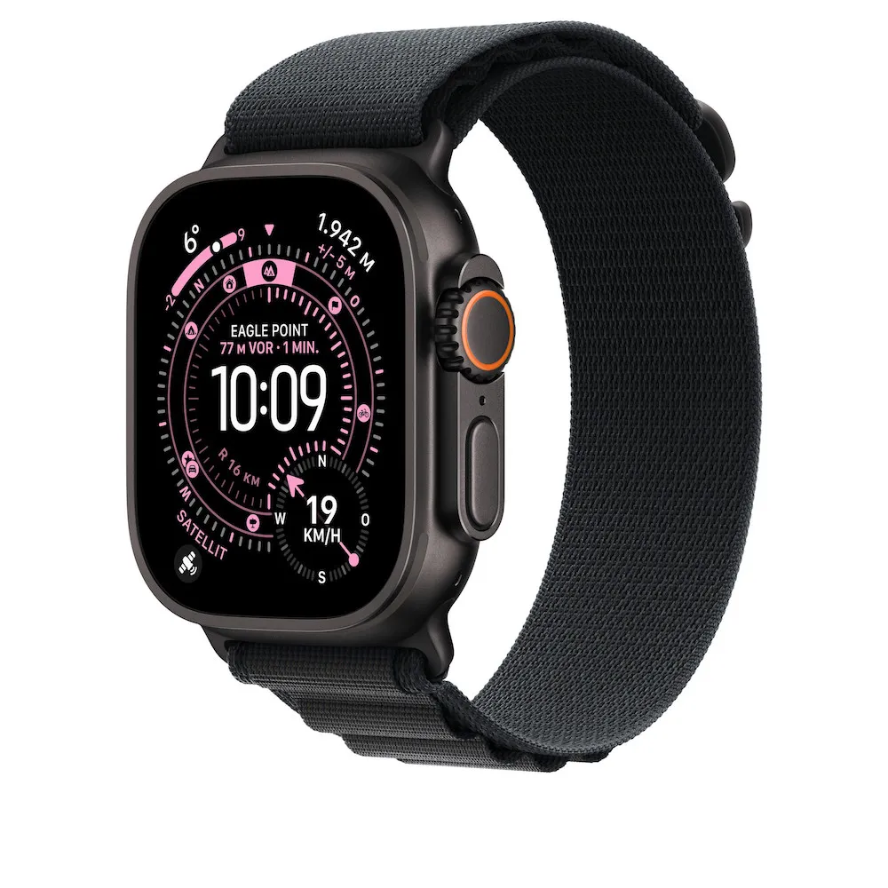 Apple Alpine Loop Armband, Schwarz, Gehäusefarbe Schwarz, Small