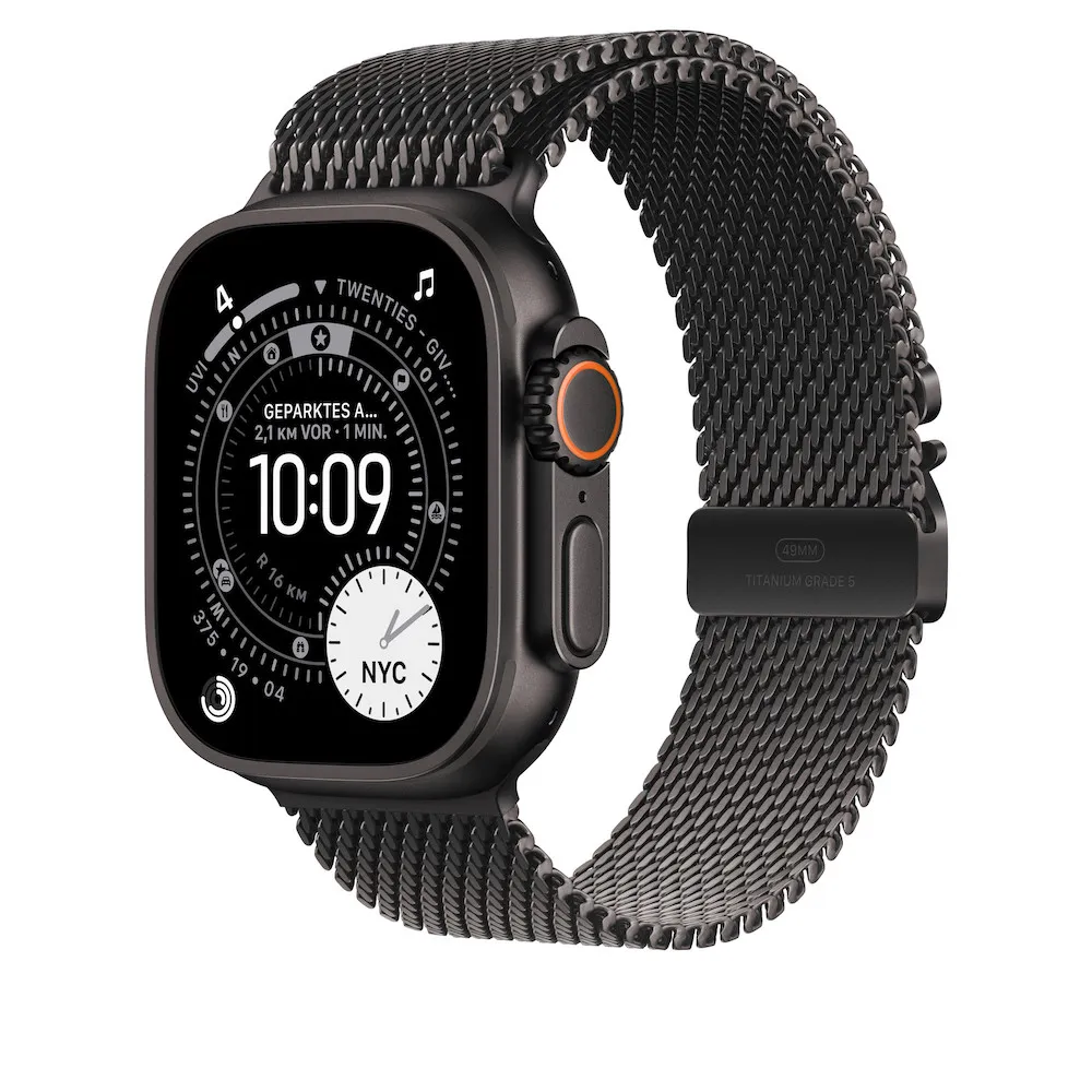 Apple Titan Milanaise Armband, Schwarz, 49mm, Medium