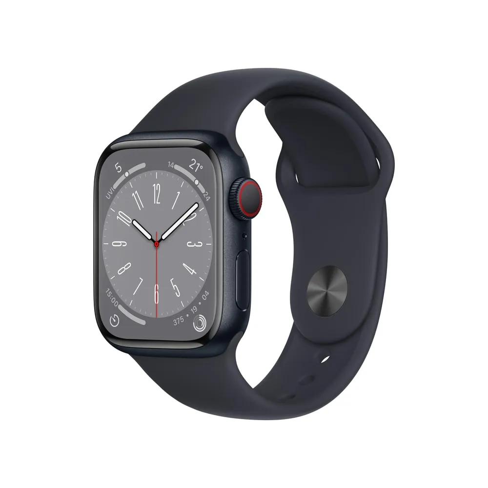 Watch Series 8 GPS + Cellular 41mm Aluminiumgehäuse Mitternacht mit schwarzem Sportarmband - Regular