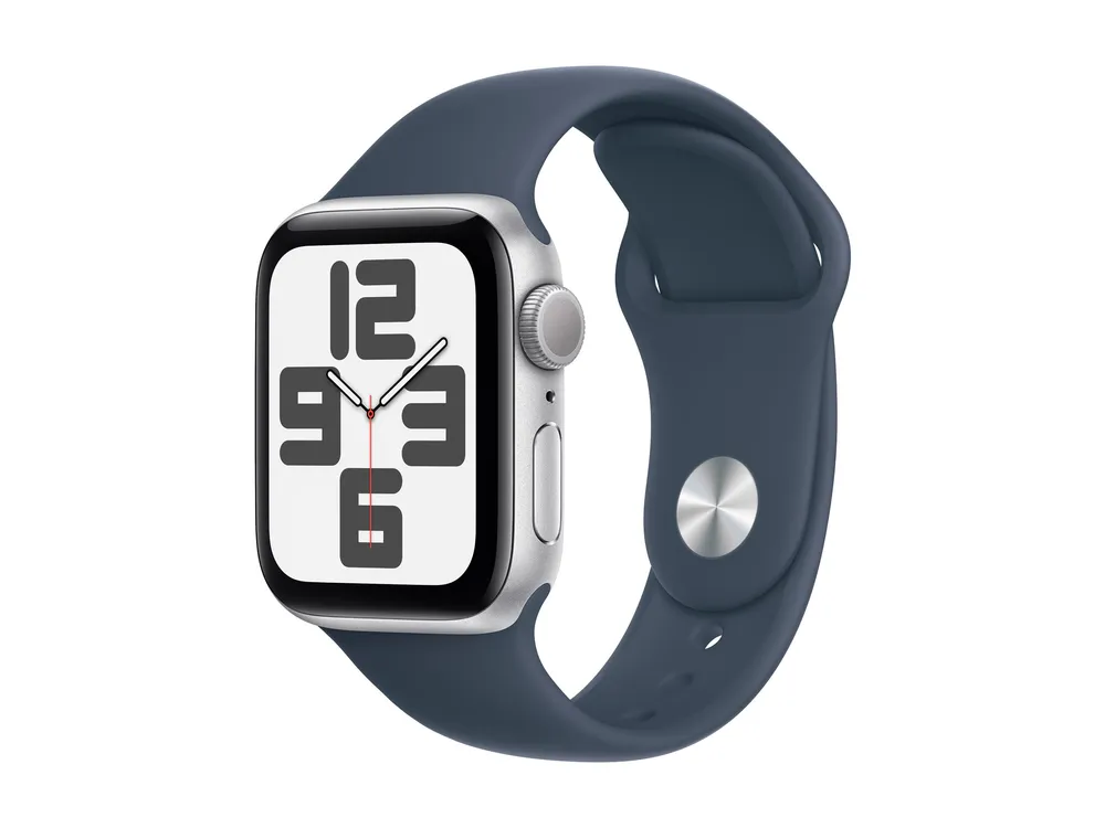 Apple Watch SE 2022 (GPS) 40mm silber mit Sportarmband M/L sturmblau | mre23 |