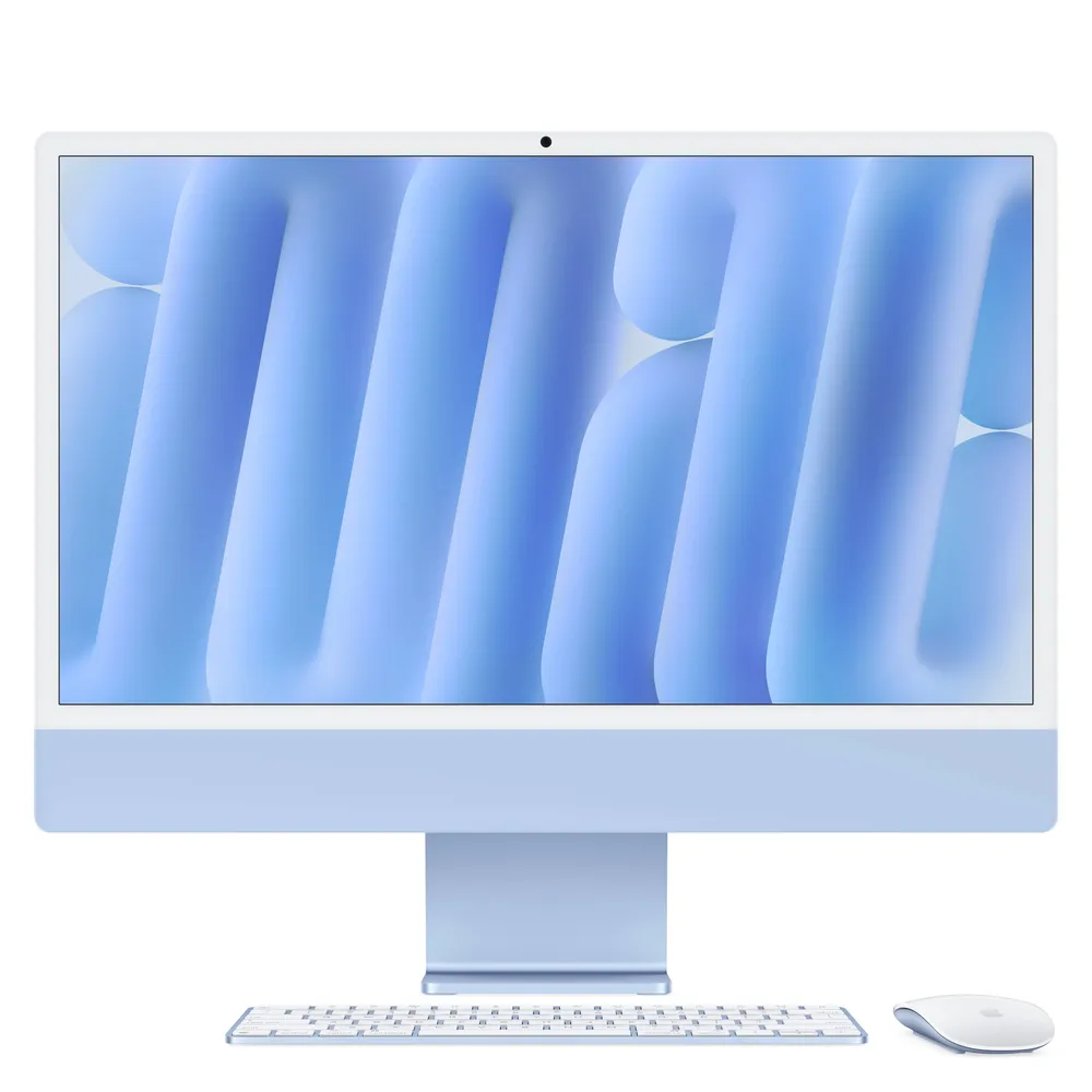 iMac 24" Retina 4.5k Display M4, Blau, M4 (8-CPU/8-GPU), 16GB, 512GB, Touch ID, Ziffernblock, Deutsch, kein Gigabit Ethernet, Magic Maus