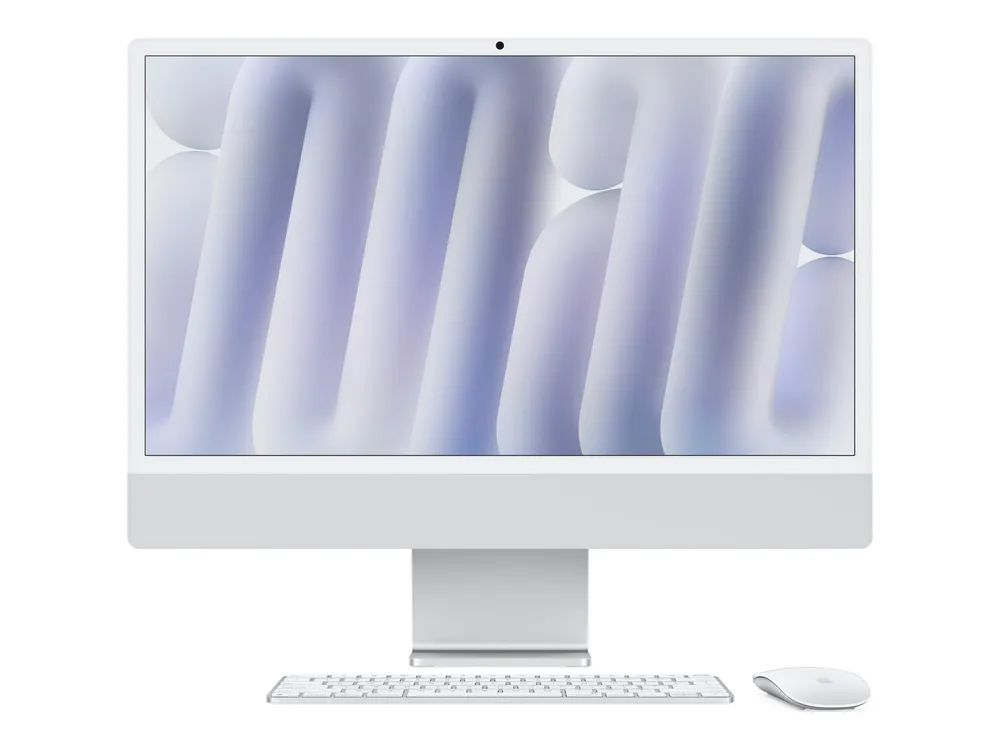 iMac 24" Retina 4.5k Display M4, Silber, M4 (10-CPU/10-GPU), 24GB, 512GB, Standardglas, Touch ID, Ziffernblock, Deutsch, Gigabit Ethernet, Magic Maus
